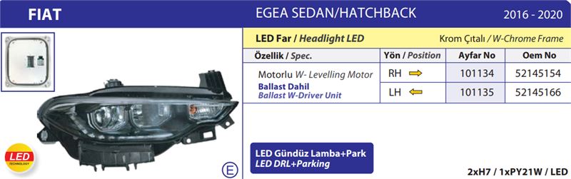 FAR EGEA 15-20 MOTORLU SOL LED+PARK+BALLAST KROM ÇITALI – AYF-101135