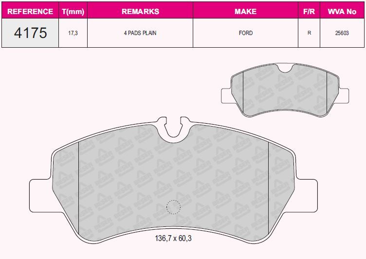 FORD ARKA FREN BALATASI TRANSIT CUSTOM V362-V363 12> (ARKA TEK TEKER)