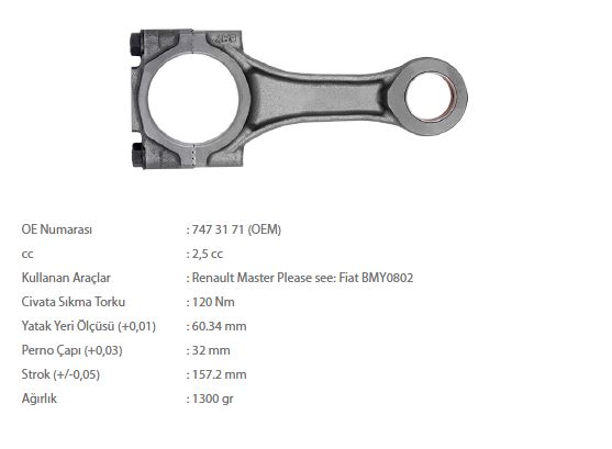 FIAT PISTON KOLU DUCATO MASTER MOVANO 2.8 DUZ / 2.5 DUZ / 2.5TD 93>03 BOXER JUMPER 00>03 DUZ TIP