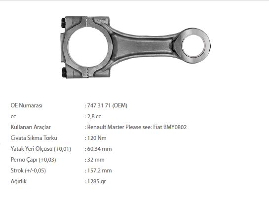 FIAT PISTON KOLU BOXER JUMPER DUCATO MASTER MOVANO DAILY 2.8TD / 2.8HDI 00>06 KONIK