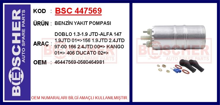 FIAT BENZIN YAKIT POMPASI DOBLO 1.3-1.9 JTD-ALFA 147 1.9JTD 01=>156 1.9JTD 2.4JTD 97-00 166 2.4JTD 00=> K