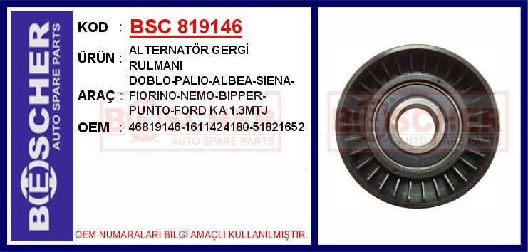 FIAT ALTERNATOR GERGI RULMANI FORD KA 1,3TDCI 08 /> ALFA ROMEO 159 CROMA 1,9JTD 05 11 BRAVO DOBLO LINEA P