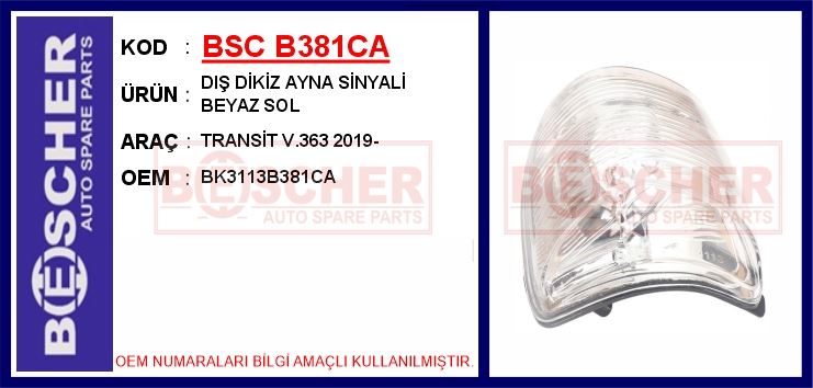 FORD DIS DIKIZ AYNA SINYALI SOL (SEFFAF) TRANSIT V363 18>