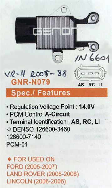 FORD ALTERNATOR KONJEKTOR DENSO TIP 12V FORD FOCUS – C-MAX – FUSION – KUGA / MAZDA 3 / VOLVO C70 – S40 -V