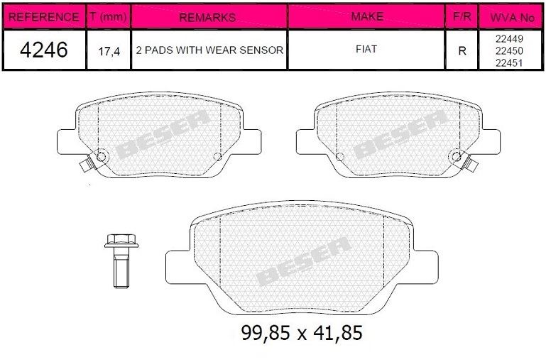 FIAT ARKA FREN BALATASI EGEA 1,3D MULTIJET / 1,4 / 1,4LPG / 1,6 / 1,6D MULTIJET