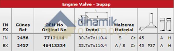 FIAT SUBAP TAKIMI BRAVA 1,4 12V (IN 8 / EX 4)