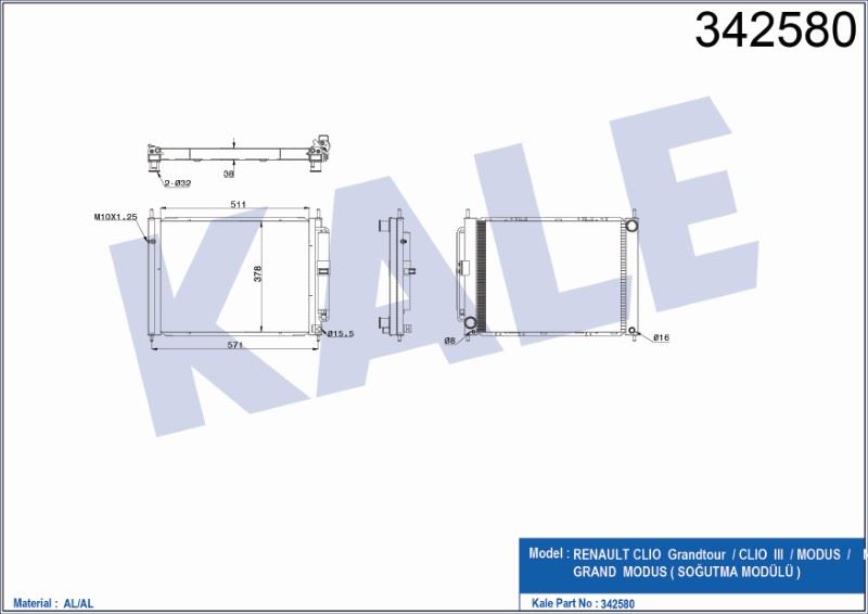 SU + KLİMA RADYATÖRÜ RENAULT CLIO GRANDTOUR / CLIO III MODUS 05+ 1.2 16V / 1.5 DCİ () AL/AL – KL342580