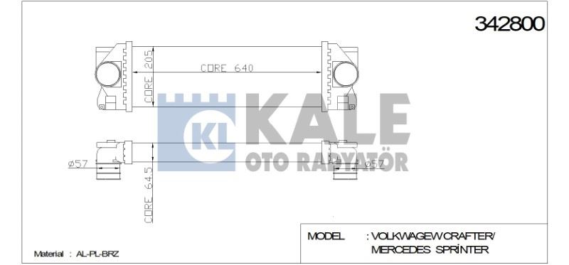 TURBO RADYATÖRÜ (INTERCOOLER) VW CRAFTER (640X202X64) AL/PL/BRZ – KL342800