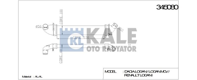 TURBO RADYATÖRÜ (INTERCOOLER) DACIA LOGAN / LOGAN MCV / RENAULT LOGAN I AL/PL/BRZ (6001548727) – KL345080