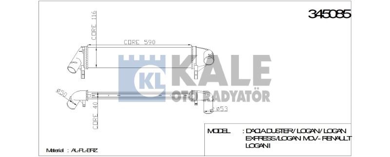 TURBO RADYATÖRÜ (INTERCOOLER) DACIA DUSTER / LOGAN / LOGAN EXPRESS / LOGAN MCV – RENAULT LOGAN I – KL345085