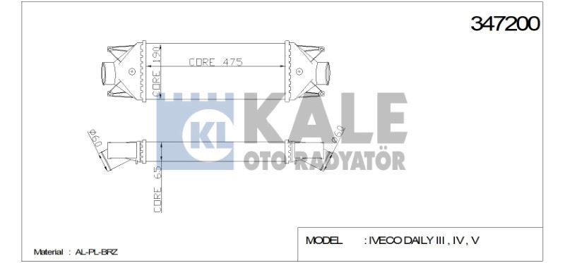 TURBO RADYATÖRÜ (INTERCOOLER) IVECO DAILY III – IV – V (475X187X64) AL/PL/BRZ – KL347200