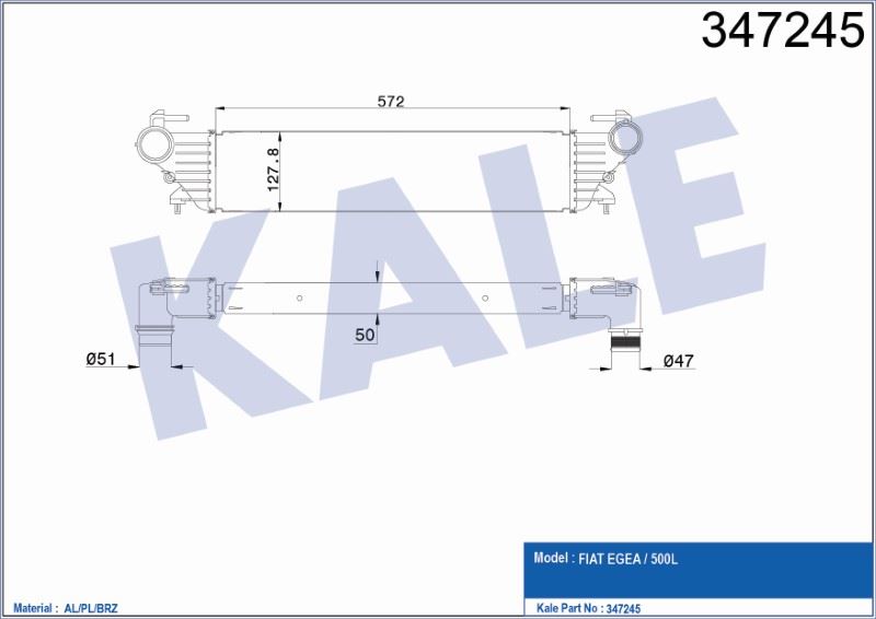 TURBO RADYATÖRÜ (INTERCOOLER) (INTERCOOLER) FIAT EGEA / 500L 1.3 / 1.6 MJET / 1.4 BENZINLI AL/PL/BRZ (50) – KL347245