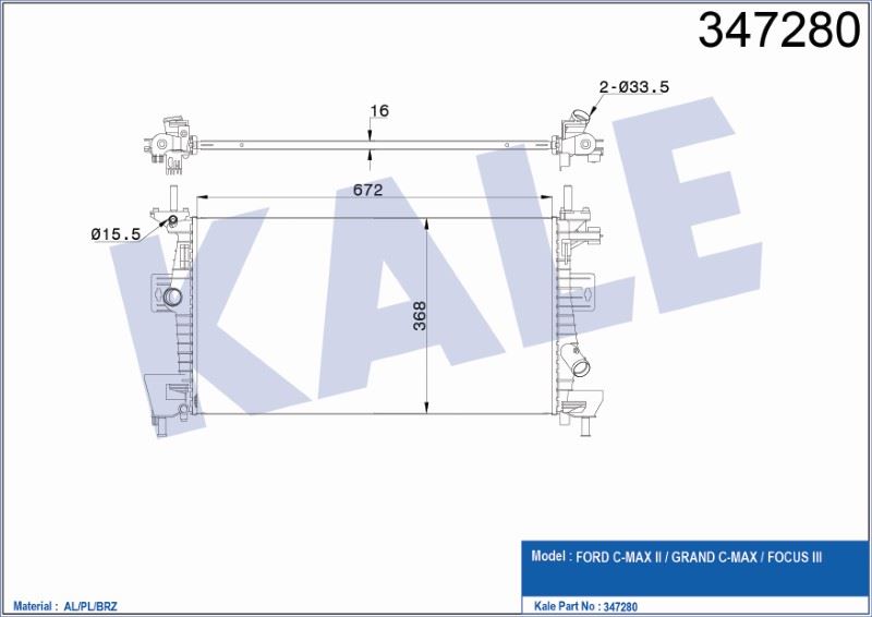 RADYATÖR FORD FOCUS III- C MAX (11+) 1.6TI VCT / 1.6 ZETEC EFI (NAC) – KL347280