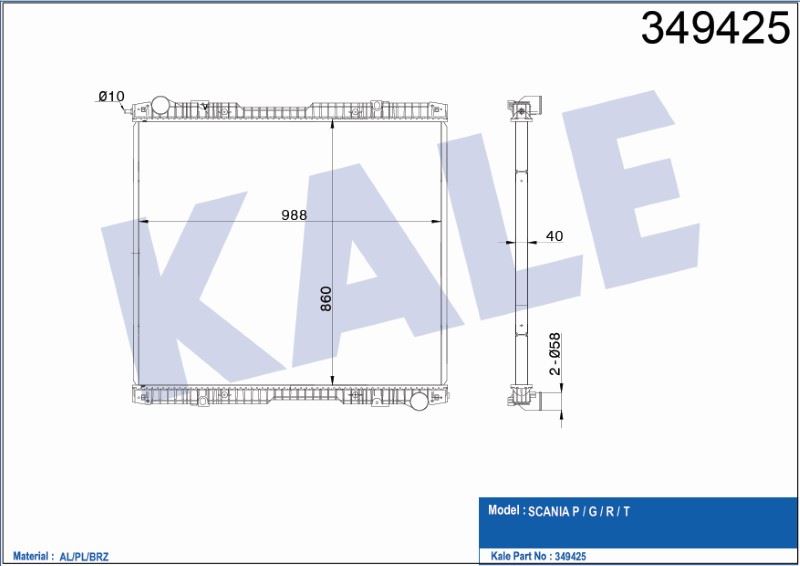 RADYATÖR SCANIA P /G /R /T (ÇERÇEVESİZ) (MT) AL/BRZ (860X988X40) – KL349425