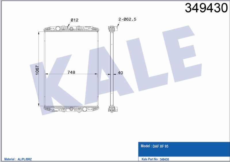 RADYATÖR DAF XF 95 (ÇERÇEVESİZ) (MT) AL/BRZ (1067X754X40) – KL349430