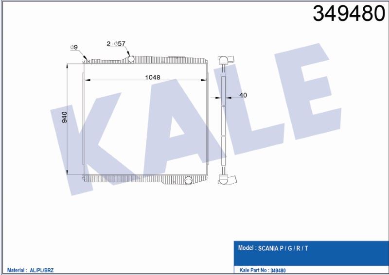 RADYATÖR SCANIA P /G /R /T  (ÇERÇEVESİZ) (MT) AL/BRZ (940X1048X40) – KL349480