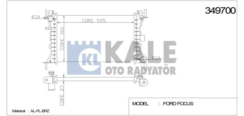 RADYATÖR FORD FOCUS 2.0 98– (598X361X26) AL/PL/BRZ – KL349700