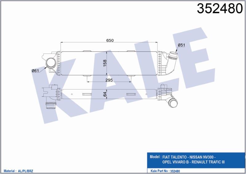 TURBO RADYATÖRÜ (INTERCOOLER) RENAULT TRAFIC III 1.6  OPEL VIVARO –  NISSAN NV300 – KL352480
