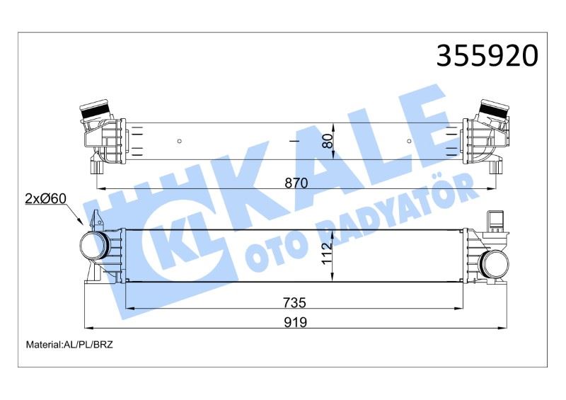 TURBO RADYATÖRÜ  – FIAT DUCATO 2.3 2006 – PEUGEOT BOXER III EURO5 2010- CITROEN JUMPER 2006 AL/BRZ (735X112X80) – KL355920