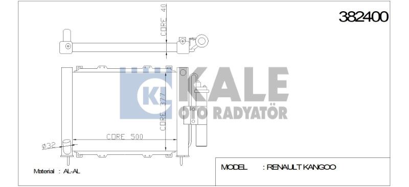 SU + KLİMA RADYATÖRÜ & KONDANSÖR RENAULT KANGOO 1.9 D – KC07(595*377*40) AL/AL – KL382400