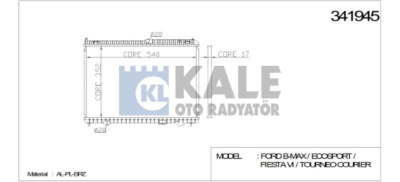 RADYATÖR SU FIESTA VI 08-12 / B-MAX 12=> / FIESTA VII 12=> 1.5 TDCI-1.6 TDCI M-T MEKANİK