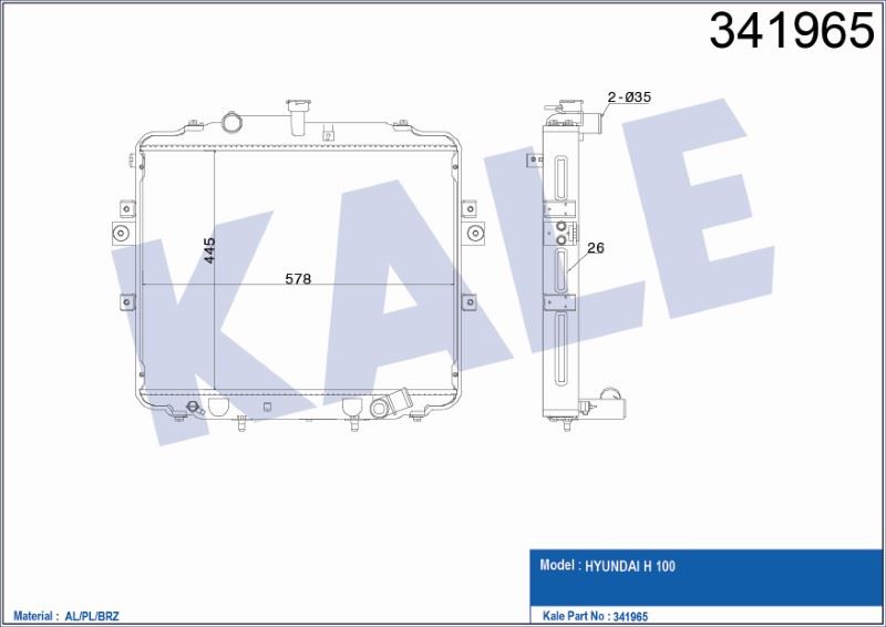 RADYATÖR SU H-100 KAMYONET 05-18 26mm M-T BRAZING