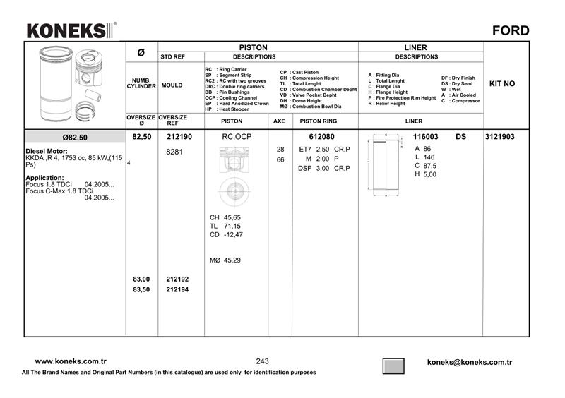 FORD MOTOR PISTON SEGMAN (82,50MM) / (STD) CONNECT 1,8TDCI 110PS DURATORG 07 />