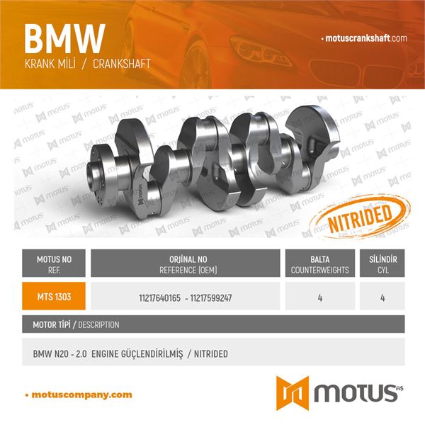BMW KRANK MILI GUCLENDIRILMIS BMW N20 B20 A B16 A F10 F20 F30 F32 E84 F25 F26 F15