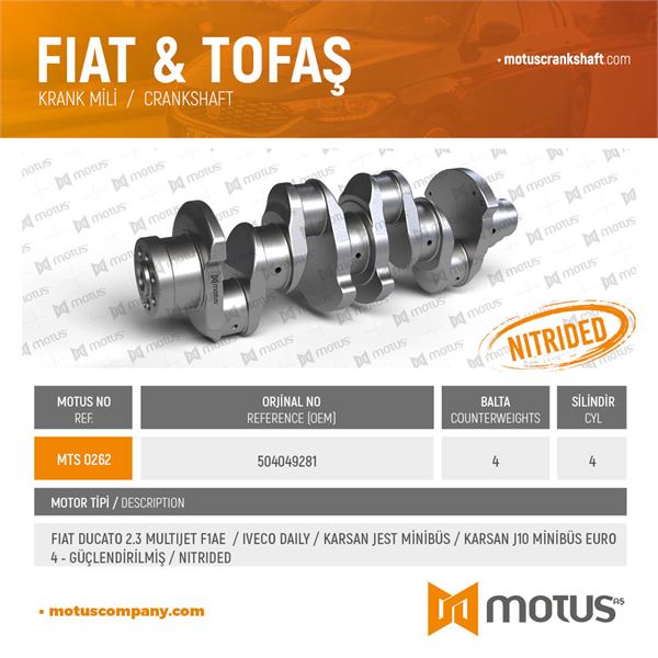 FIAT KRANK MILI FIAT DUCATO 2.3 MULTIJET F1AE IVECO DAILY KARSAN JEST KARSAN J10 EURO 4 EURO 5