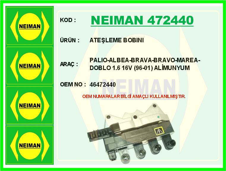 FIAT ATESLEME BOBINI PALIO-ALBEA-BRAVA-BRAVO-MAREA-DOBLO 1.6 16V (96-01)