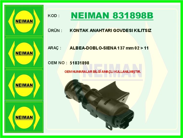 FIAT KONTAK ANAHTARI GOVDESI KILITSIZ ALBEA-DOBLO-SIENA 137 mm 02 > 11