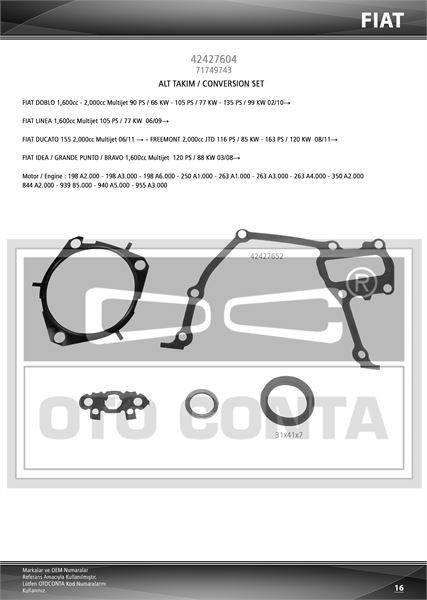 FIAT FIAT LINEA – DOBLO JTD 1.6D 16V ALT TAKIM CONTA KECELI