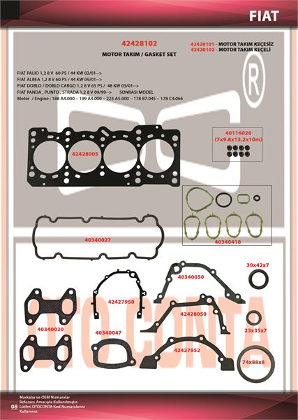 FIAT MOTOR TAKIM CONTA PALIO PUNTO ALBEA DOBLO 1.2 8V 97>