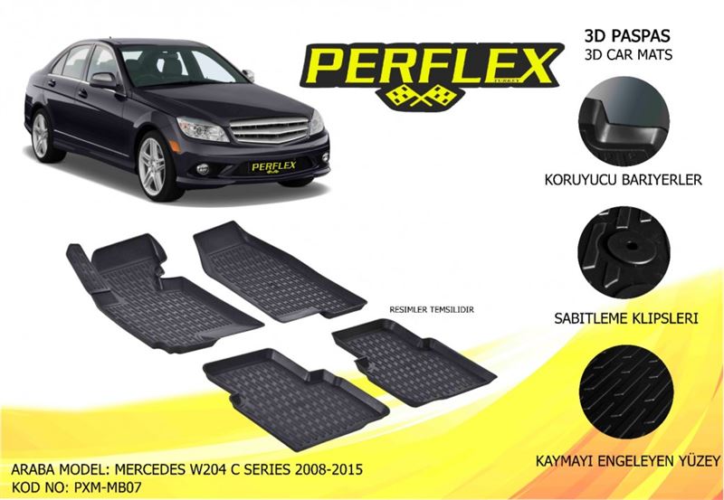 MERCEDES HAVUZLU PASPAS 3D X-MAT SIYAH C-CLASS W204 08>15