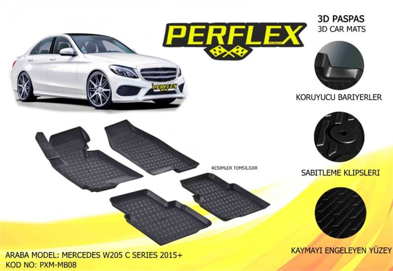 MERCEDES HAVUZLU PASPAS 3D X-MAT SIYAH C-CLASS W205 15>
