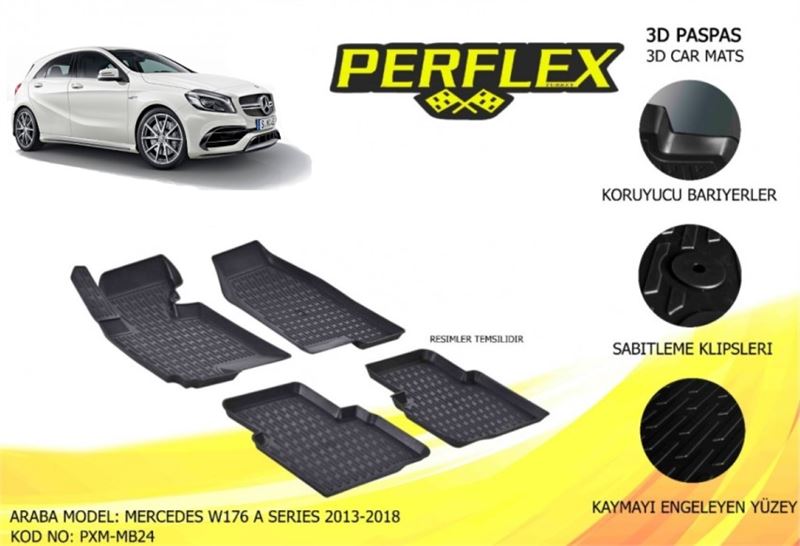 MERCEDES HAVUZLU PASPAS 3D X-MAT SIYAH A-CLASS W176 13>18