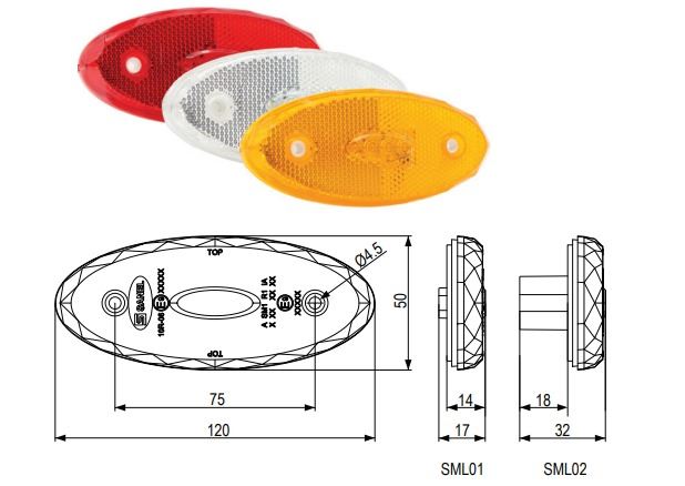 UNIVERSAL TRUCK SIDE MARKER ELIPS SML01R 4 LED/KIRMIZI/10-30V YAN