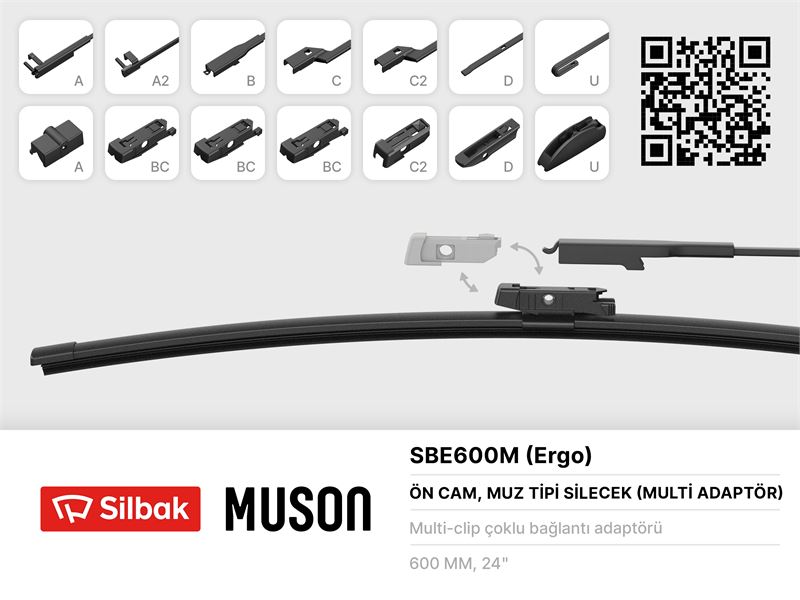 MERCEDES SILECEK SUPURGESI MUZ TIPI 600mm A, BC,C2,D VE U TIPI KOLLAR ICIN MULTI ADAPTORLU