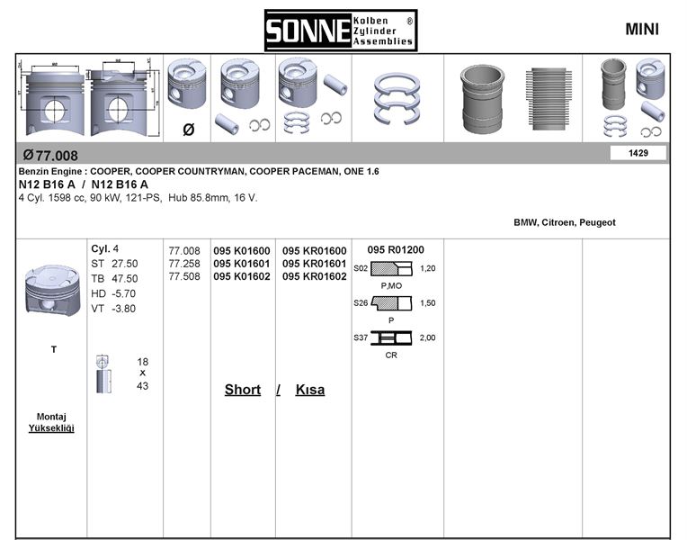 BMW MOTOR PISTON+SEGMAN (STD) P3008 P2008 PARTNER TEPE 207 P308 P508 P208 P5008 C3 PICASSO C4 C4 PICASSO