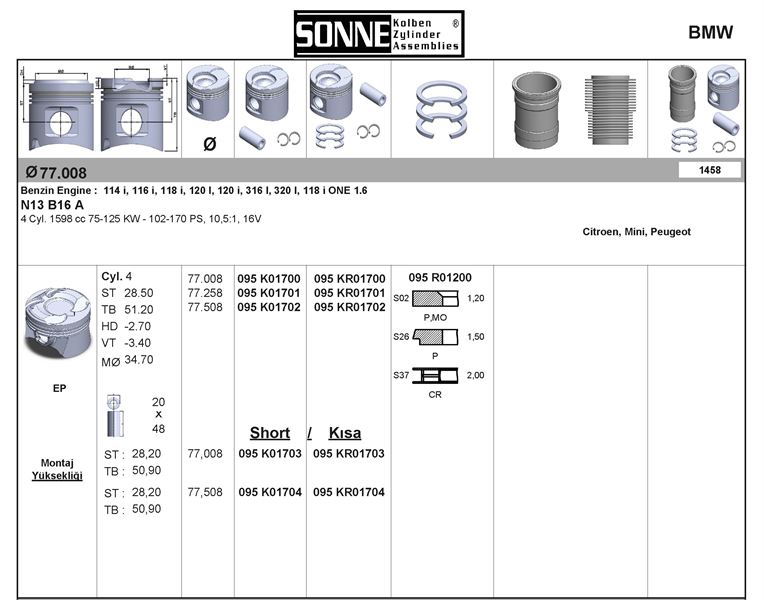BMW PISTON SEGMAN STD (77,00mm) BMW N13 B16 A F20 F30 F80 MINI N18 B16 A R55 R56 R58 R59 R60 PEUGEOT 5FW
