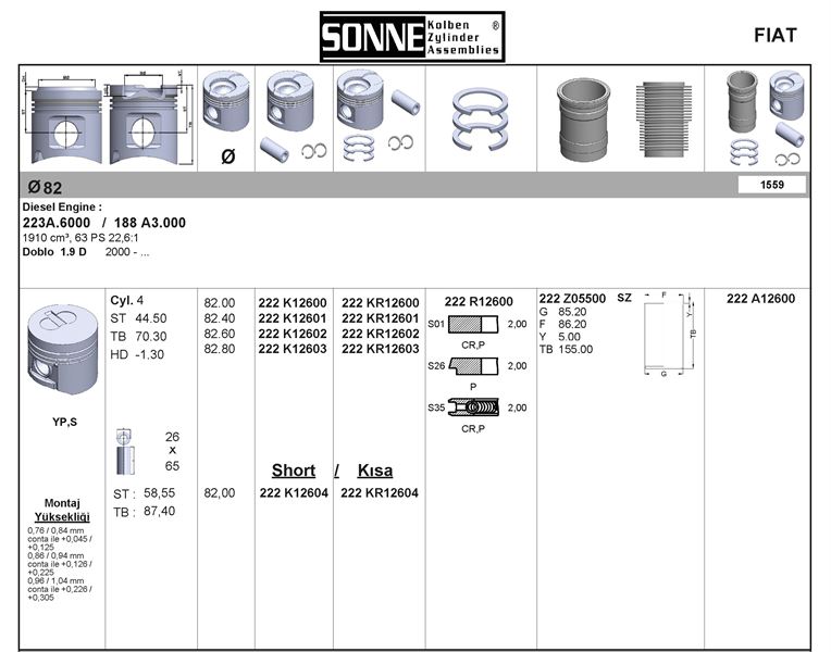 FIAT MOTOR PISTON SEGMAN 82,00MM (STD) DOBLO 1.9 D 01>