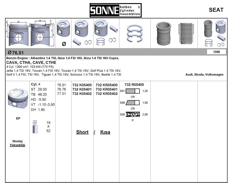 VAG PISTON+SEGMAN (76,51mm STD) GOLF V / VI / PLUS ALHAMRA BEETLE (TOURAN 1,4TSI / FSI) EOS JETTA III /