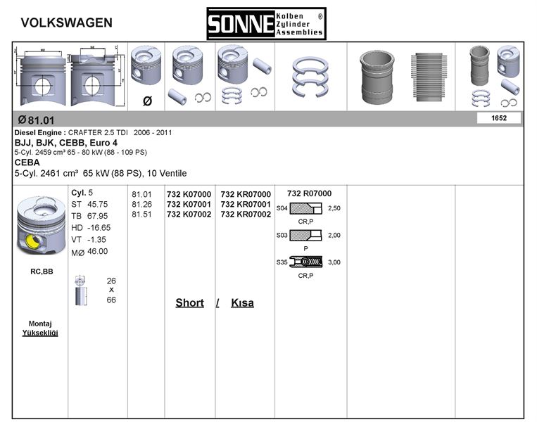 VAG PISTON SEGMAN 81,01MM STD CRAFTER 2.5TDI 06>13 BJJ BJK CEBA CEBB