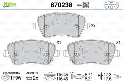 NISSAN DISK FREN BALATASI (ÖN) NISSAN MICRA 1.2 05/10> NISSAN NOTE 1.2/1.5 06/13> – VALEO 670238