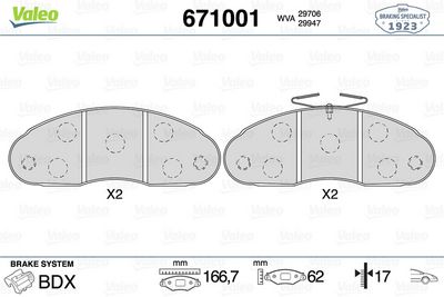 NISSAN DISK FREN BALATASI (ÖN) NISSAN CABSTAR E 10/98 – 10/00 TRADE 06/96 – 05/01 TRADE TRUCK 06/99 – 09/04 – VALEO 671001