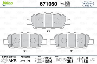 NISSAN DISK FREN BALATASI (ARKA) NISSAN MURANO 3.5 11/07 – 09/14 – VALEO 671060