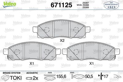 NISSAN DISK FREN BALATASI (ÖN) NISSAN EVALIA 1.5D/1.6 08.09 NISSAN NV200 1.5D/1.6 08.09 – – VALEO 671125