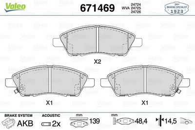 NISSAN DISK FREN BALATASI (ON) NISSAN MICRA 1.2 05/10> NISSAN TIIDA 1.5D/1.6/1.8 09/07> – VALEO 671469