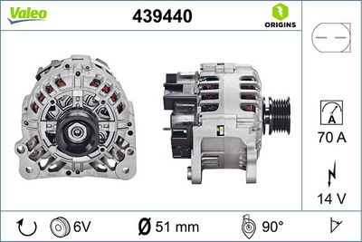 ALTERNATÖR 12V 70A VW GOLF III-IV SEAT IBIZA II POLO SKODA OCTAVIA I BORA ROOMSTER FABIA I-II IBIZA  IV – VL439440