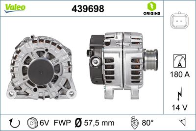 ALTERNATÖR 12V 180A CITROËN C4 FIAT SCUDO PEUGEOT 407  C5 II C8 C6 CITROËN BERLINGO PARTNER 308 – VL439698